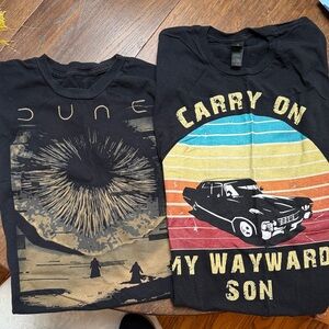 Lot 4 Men’s Graphic Tees w/Dune,Solar System,Records,Song Lyric Designs. size L
